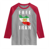 Free Iran Revolution 2026 Raglan Shirt Sun and Lion Flag Iranian Freedom Justice