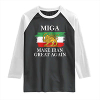 Make Iran Great Again Patriotic MIGA Raglan Shirt Lion and Sun Flag Iranian Revolution