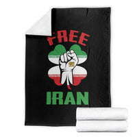 Free Iran Raised Fist and Persian Flag Clover Throw Blanket Lion and Sun Freedom Fighter Iranian Revolution