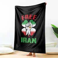 Free Iran Raised Fist and Persian Flag Clover Throw Blanket Lion and Sun Freedom Fighter Iranian Revolution