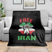 Free Iran Raised Fist and Persian Flag Clover Throw Blanket Lion and Sun Freedom Fighter Iranian Revolution
