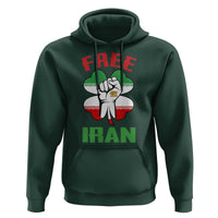 Free Iran Raised Fist and Persian Flag Clover Hoodie Lion and Sun Freedom Fighter Iranian Revolution