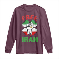 Free Iran Raised Fist and Persian Flag Clover Long Sleeve Shirt Lion and Sun Freedom Fighter Iranian Revolution