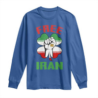 Free Iran Raised Fist and Persian Flag Clover Long Sleeve Shirt Lion and Sun Freedom Fighter Iranian Revolution