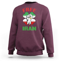 Free Iran Raised Fist and Persian Flag Clover Sweatshirt Lion and Sun Freedom Fighter Iranian Revolution