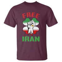 Free Iran Raised Fist and Persian Flag Clover T Shirt Lion and Sun Freedom Fighter Iranian Revolution