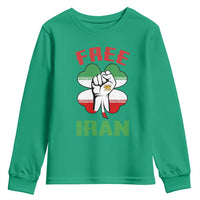 Free Iran Raised Fist and Persian Flag Clover Youth Sweatshirt Lion and Sun Freedom Fighter Iranian Revolution