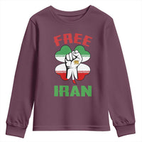 Free Iran Raised Fist and Persian Flag Clover Youth Sweatshirt Lion and Sun Freedom Fighter Iranian Revolution