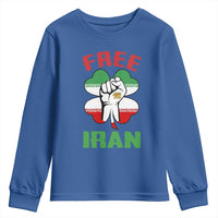 Free Iran Raised Fist and Persian Flag Clover Youth Sweatshirt Lion and Sun Freedom Fighter Iranian Revolution