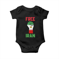 Free Iran Raised Fist Baby Onesie Persian Flag Lion and Sun Emblem Iranian Revolution