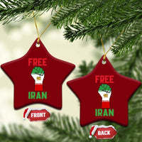 Free Iran Raised Fist Ceramic Ornament Persian Flag Lion and Sun Emblem Iranian Revolution
