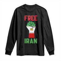 Free Iran Raised Fist Long Sleeve Shirt Persian Flag Lion and Sun Emblem Iranian Revolution