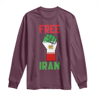 Free Iran Raised Fist Long Sleeve Shirt Persian Flag Lion and Sun Emblem Iranian Revolution