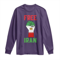 Free Iran Raised Fist Long Sleeve Shirt Persian Flag Lion and Sun Emblem Iranian Revolution