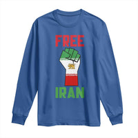 Free Iran Raised Fist Long Sleeve Shirt Persian Flag Lion and Sun Emblem Iranian Revolution