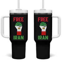 Free Iran Raised Fist Tumbler With Handle Persian Flag Lion and Sun Emblem Iranian Revolution