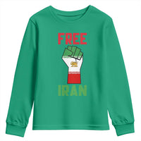 Free Iran Raised Fist Youth Sweatshirt Persian Flag Lion and Sun Emblem Iranian Revolution