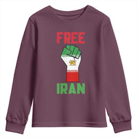 Free Iran Raised Fist Youth Sweatshirt Persian Flag Lion and Sun Emblem Iranian Revolution