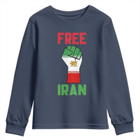 Free Iran Raised Fist Youth Sweatshirt Persian Flag Lion and Sun Emblem Iranian Revolution