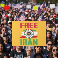Free Iran Sunflower Protest Sign Persian Flag Lion and Su Iranian Revolution Freedom Supporters