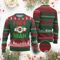 Free Iran Sunflower Ugly Christmas Sweater Persian Flag Lion and Su Iranian Revolution Freedom Supporters