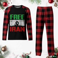 Free Iran Freedom Protest Plaid Pajama Set Iranian Flag Raised Fist and Crowd Revolution