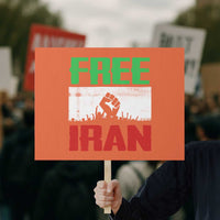 Free Iran Freedom Protest Protest Sign Iranian Flag Raised Fist and Crowd Revolution