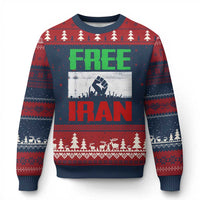 Free Iran Freedom Protest Ugly Christmas Sweater Iranian Flag Raised Fist and Crowd Revolution