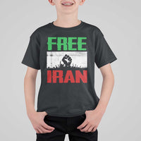 Free Iran Freedom Protest T Shirt For Kid Iranian Flag Raised Fist and Crowd Revolution