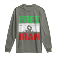 Free Iran Freedom Protest Long Sleeve Shirt Iranian Flag Raised Fist and Crowd Revolution