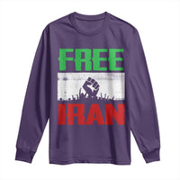 Free Iran Freedom Protest Long Sleeve Shirt Iranian Flag Raised Fist and Crowd Revolution