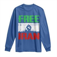 Free Iran Freedom Protest Long Sleeve Shirt Iranian Flag Raised Fist and Crowd Revolution
