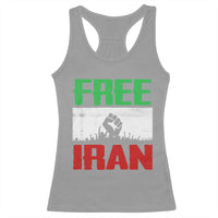 Free Iran Freedom Protest Racerback Tank Top Iranian Flag Raised Fist and Crowd Revolution
