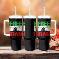 Free Iran Freedom Protest Tumbler With Handle Iranian Flag Raised Fist and Crowd Revolution