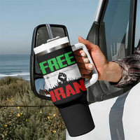 Free Iran Freedom Protest Tumbler With Handle Iranian Flag Raised Fist and Crowd Revolution