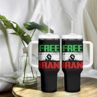 Free Iran Freedom Protest Tumbler With Handle Iranian Flag Raised Fist and Crowd Revolution