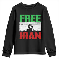Free Iran Freedom Protest Youth Sweatshirt Iranian Flag Raised Fist and Crowd Revolution
