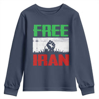 Free Iran Freedom Protest Youth Sweatshirt Iranian Flag Raised Fist and Crowd Revolution