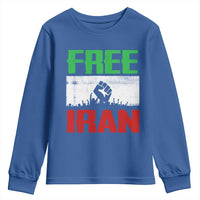 Free Iran Freedom Protest Youth Sweatshirt Iranian Flag Raised Fist and Crowd Revolution