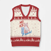 No Ice Please Angry Cat Graphic V-Neck Knit Sweater Vest Subtle Against Ice Protest Political Resistance