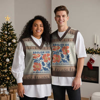 Retro Floral Protest Abolish Ice V-Neck Knit Sweater Vest No Human is Illegal Peaceful Pro-Immigrant