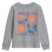 Retro Floral Protest Abolish Ice Youth Sweatshirt No Human is Illegal Peaceful Pro-Immigrant