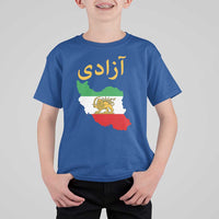 Freedom Iran Sun and Lion Flag T Shirt For Kid Free Iranian Revolution 2026