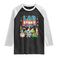 Lab Story Every Test Tells a Story Lab Week 2026 Raglan Shirt Science Characters Lab Techs Medical Laboratory