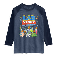 Lab Story Every Test Tells a Story Lab Week 2026 Raglan Shirt Science Characters Lab Techs Medical Laboratory