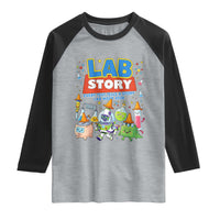 Lab Story Every Test Tells a Story Lab Week 2026 Raglan Shirt Science Characters Lab Techs Medical Laboratory