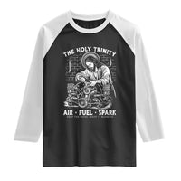 Funny Mechanic Jesus Holy Trinity Air Fuel Spark Raglan Shirt Christian Car Lover Humor Gift for Gearheads