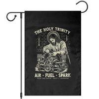 Funny Mechanic Jesus Holy Trinity Air Fuel Spark Vintage Garden Flag Christian Car Lover Humor Gift for Gearheads