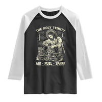 Funny Mechanic Jesus Holy Trinity Air Fuel Spark Vintage Raglan Shirt Christian Car Lover Humor Gift for Gearheads