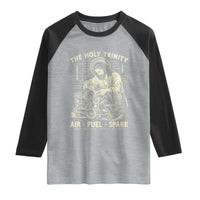 Funny Mechanic Jesus Holy Trinity Air Fuel Spark Vintage Raglan Shirt Christian Car Lover Humor Gift for Gearheads